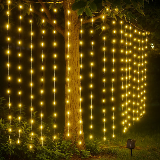 Rideau lumineux solaire LED polyvalent pour embellir jardin, terrasse, balcon ou intérieur