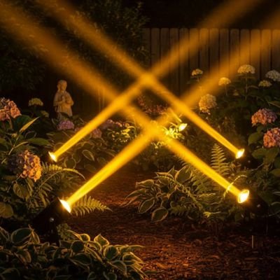 Projecteur led exterieur décoratif nocturne, faisceaux lumineux triangulaires