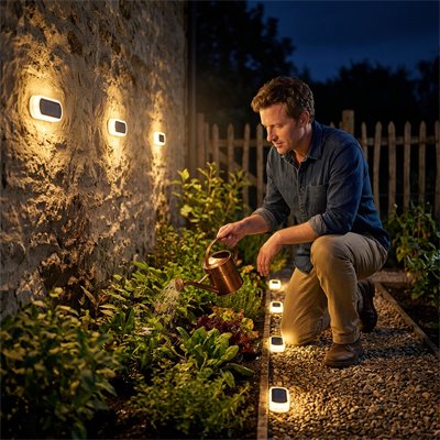 Eclairage exterieur solaire Fonctionne sans branchement électrique grâce à l'alimentation par panneau solaire 