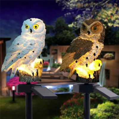 Lampe-de-jardin-solaire-hibou-maron-blanc