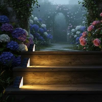 Lampe solaire exterieur pour escalier, installation sans fil avec panneau photovoltaïque intégré et capteur crépusculaire.