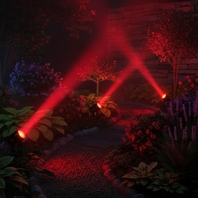 Projecteur led exterieur à faisceaux lumineux croisés rouge et jaune, éclairage décoratif extérieur étanche