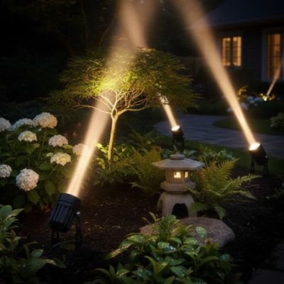 Projecteur led exterieur économique éclairant un jardin pour plus de sécurité
