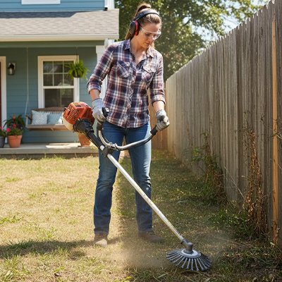 Tête de débroussailleuse universelle permettant de travailler sur terrains difficiles et végétation épaisse sans déformation